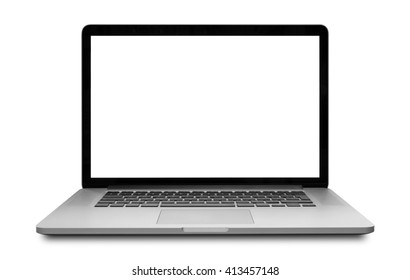 Laptop with blank screen isolated on white background - mockup template, all laptop in focus