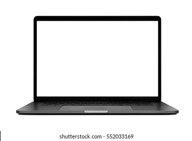 Laptop With Blank Screen Isolated On White Background Mockup, White Aluminium Body.