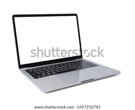 Laptop with blank screen or mock up computer for apply screen display on web and app isolated on white background with clipping path