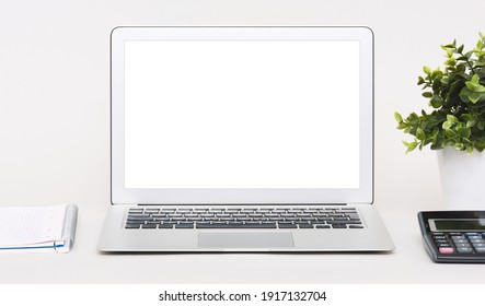 Laptop with blank screen. Modern computer mockup