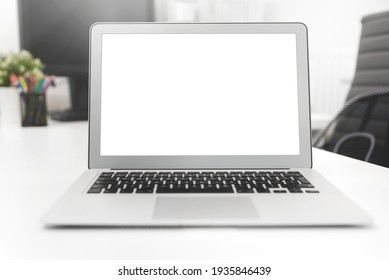 Laptop With Blank Screen. Modern Computer Mockup