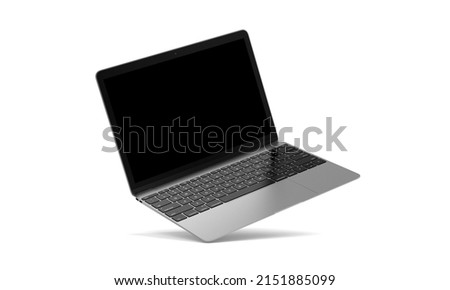 Laptop with a blank screen on a white background