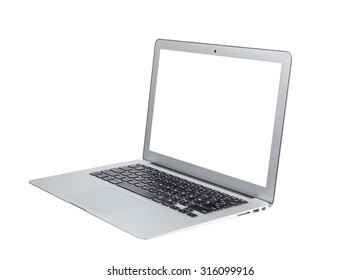 Laptop With Blank White Screen. Isolated On White Background 