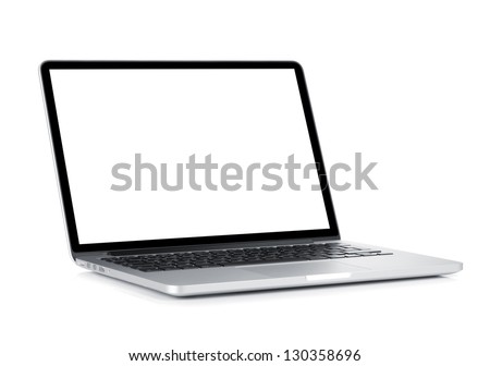 Laptop with blank white screen. Isolated on white background