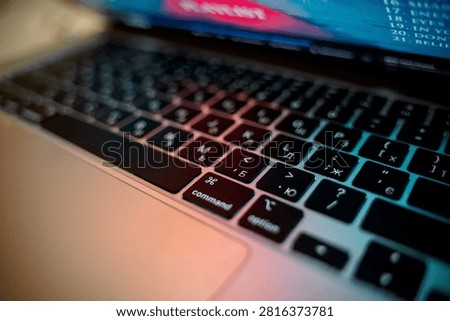 Laptop command key and Cyrillic keyboard detail