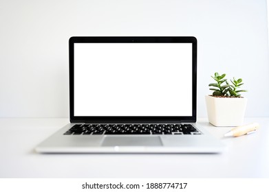 Laptop Computer With Blank Screen In Office