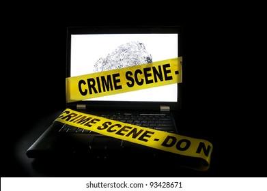 Laptop Computer With Crime Scene Tape Across It