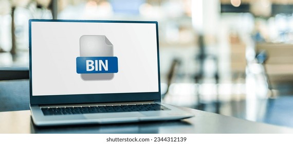 Laptop computer displaying the icon of binary file.