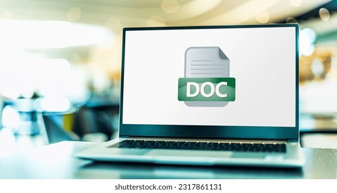 Laptop computer displaying the icon of DOC file