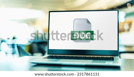 Laptop computer displaying the icon of DOC file