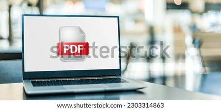 Laptop computer displaying the icon of PDF file