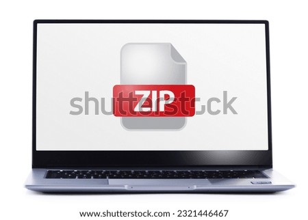 Laptop computer displaying the icon of ZIP file