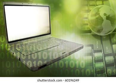 Laptop computer, globe and numbers