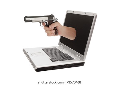 Laptop Computer Isolated On A White Background, Representing How The User Is Held To Ransom By The Software Manufacturers