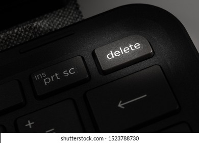 Laptop Computer Keyboard With Delete Icon On The Key, The Concept Of Deleting Information, Cleaning The Computer