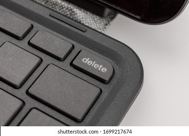 Laptop Computer Keyboard With Delete Icon On The Key, The Concept Of Deleting Information, Cleaning The Computer