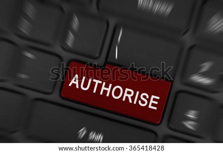 Laptop computer keyboard enter button with text authorise