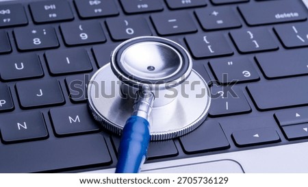 Laptop computer keyboard and stethoscope : the intersection of healthcare and technology in modern medical practice. repair of computers and modern technologies in medicine for diagnosis