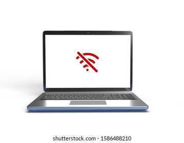 Laptop Computer With No Wifi Sign On Screen 