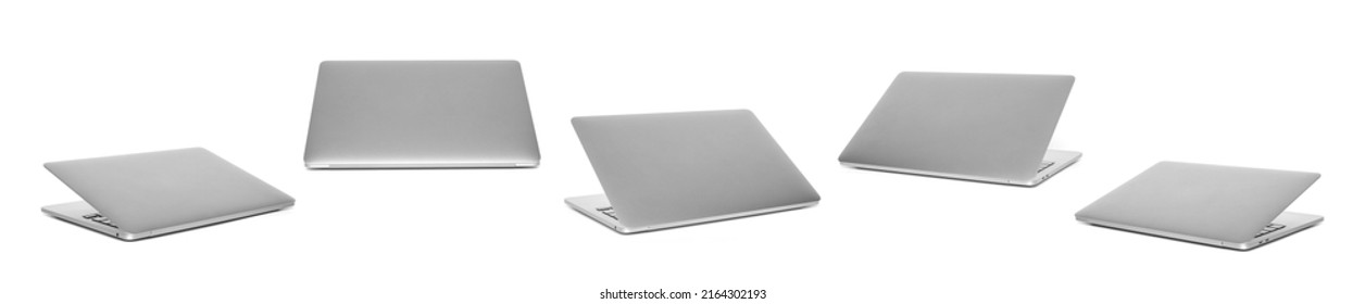 Laptop Or Computer Notebook Back And Side View Isolated On White Background.