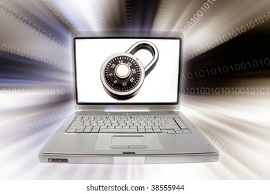 Laptop computer, padlock and codes