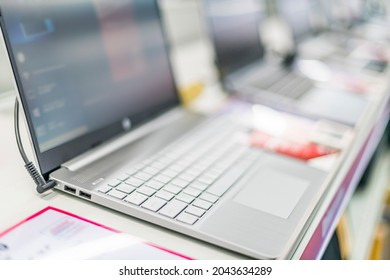 Laptop Computers Put Up For Sale In A Store.