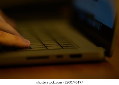 Laptop. Detail Of Hand Working On Laptop.