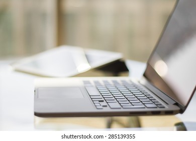 Laptop And Digital Tablet, Shallow Depth Of Field