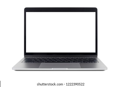 Laptop and empty space isolated on white background with clipping path, Gray aluminium body.