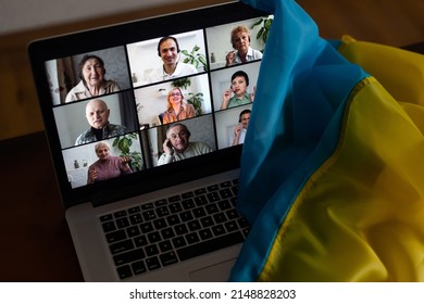laptop, flag of ukraine, chat - Shutterstock ID 2148828203