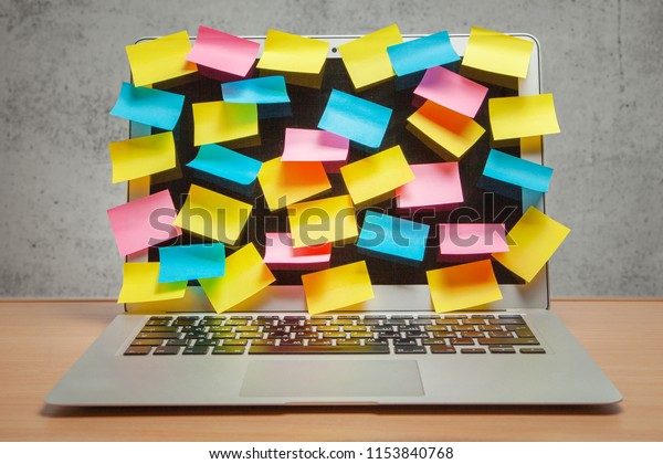 Laptop Full Display Reminders Colored Stickers Stock Photo (Edit Now ...