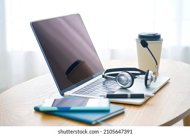 The Laptop And Headset At The Living Room, No People