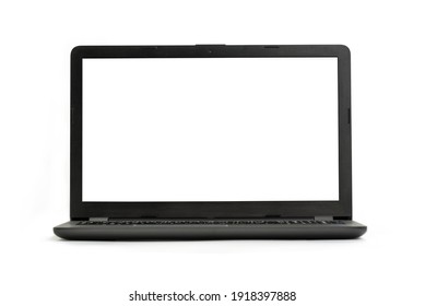 Laptop Isolated On White Background - Front View With Clipping Path