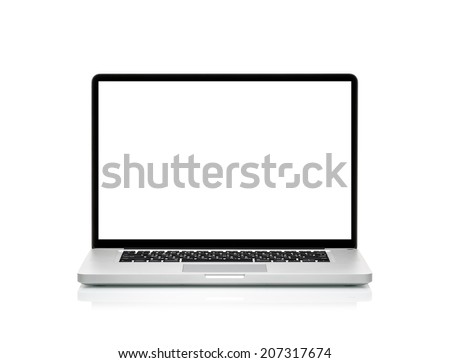 laptop, like macbook with blank screen. Isolated on white background.