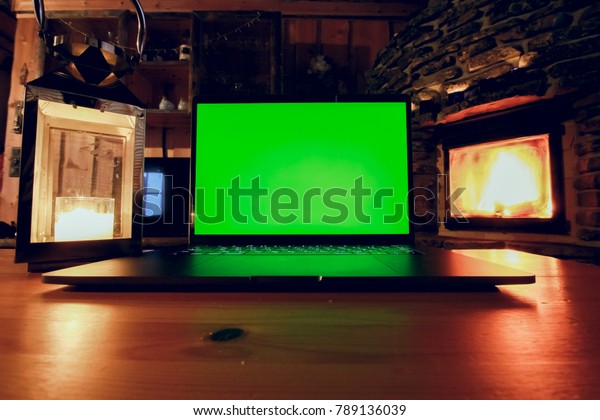 Download Laptop Mockup Fireplace Background Rukka Finland Stock Photo Edit Now 789136039