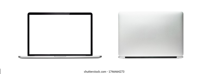 Laptop Or Notebook Blank Screen And Back View, Isolated With Clipping Path On White Background.