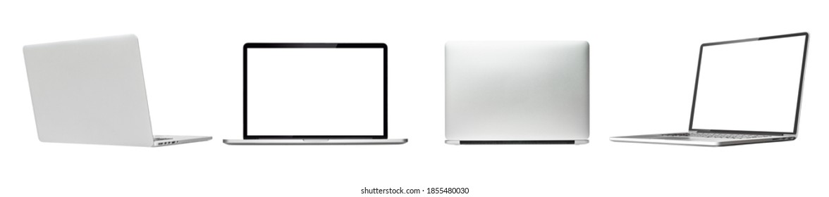 Laptop or Notebook blank screen and back view, side view isolated with clipping path on white background.