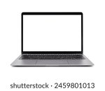 Laptop or notebook with blank screen isolated with clipping path on transparent background.