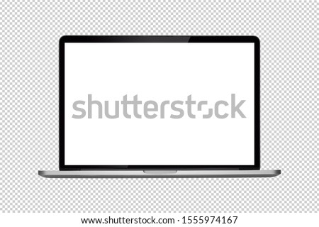 Laptop or notebook  with blank screen isolated with clipping path on transparent background 