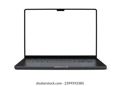 Laptop or notebook space black with blank screen isolated with clipping path on transparent background.