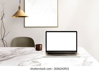 Laptop On A Marble Desk Luxury Home Office