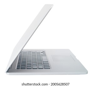 Laptop Open Side View On Isolated White Background