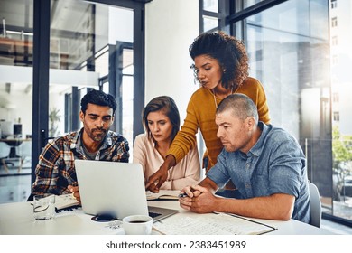 Laptop, planning and meeting with web designer, teamwork and working in development of online marketing. Website, design or group feedback for technology, strategy or creative problem solving - Powered by Shutterstock