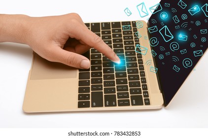 Laptop Screen With Communication Email Icons Floating