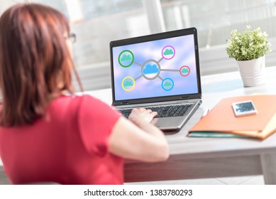 Laptop screen displaying a cloud networking concept