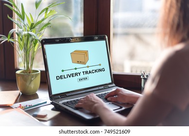 Laptop Screen Displaying A Delivery Tracking Concept