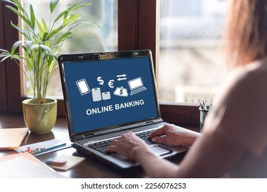Laptop screen displaying an online banking concept - Shutterstock ID 2256076253