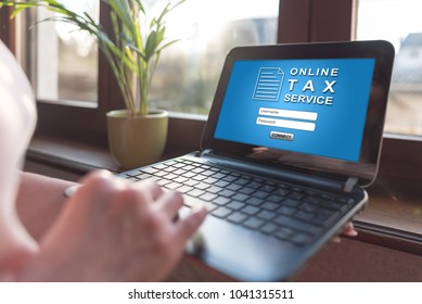 Laptop Screen Displaying An Online Tax Service Concept