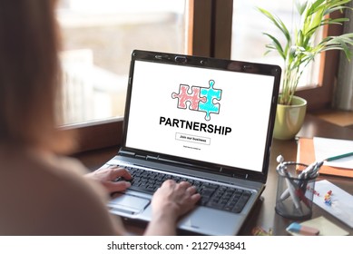 Laptop screen displaying a partnership concept