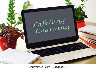 Laptop Screen With Lifelong Learning Text. Lifelong Learning Concept